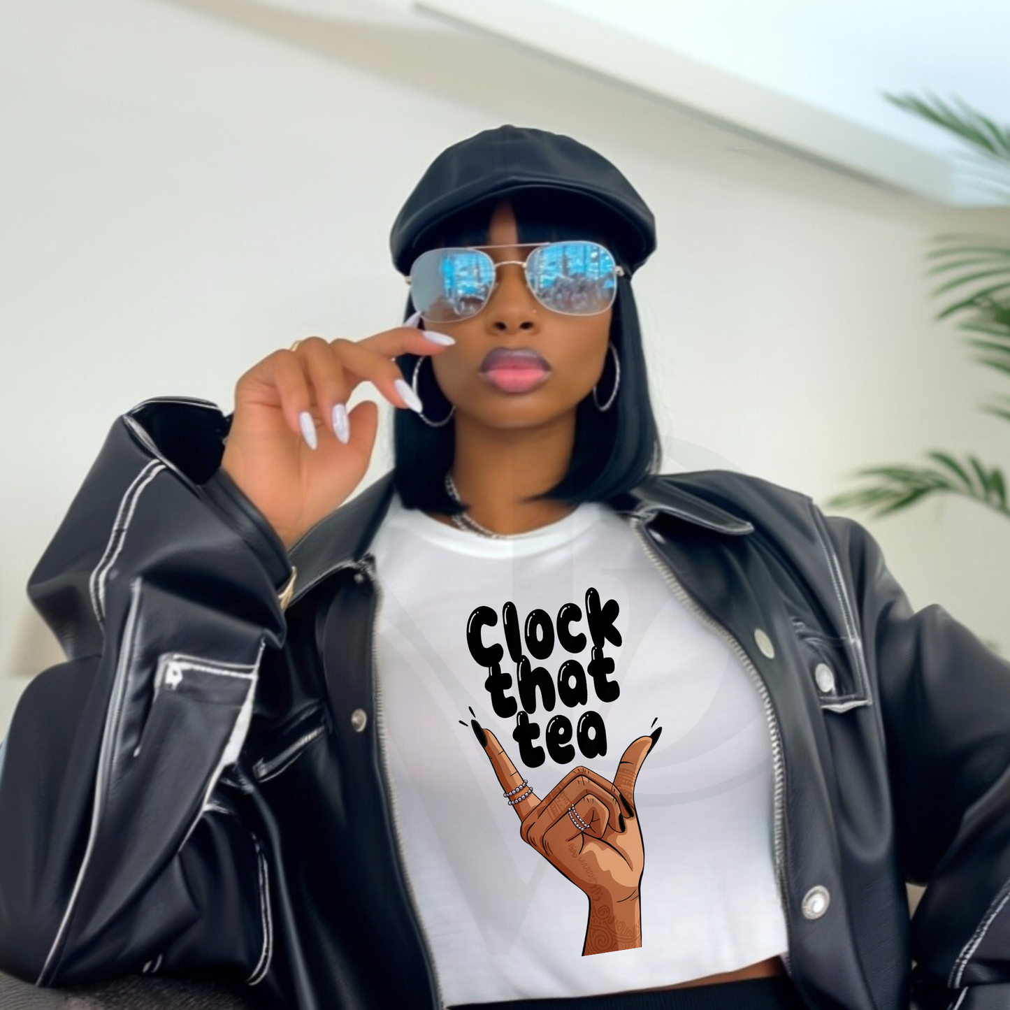 Clock That Tea PNG – Melanin Mood, Bold Hand Pose-(BLACK)