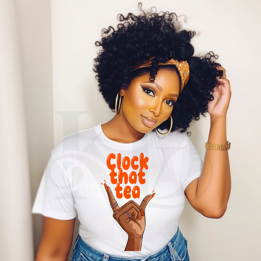 Clock That Tea PNG – Melanin Mood, Bold Hand Pose-(ORANGE)