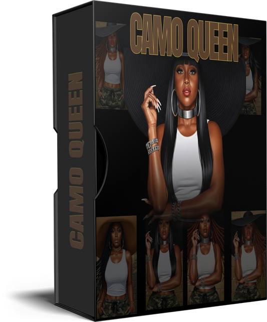 Camo Queen PNG Set – 6 Fashion Illustrations